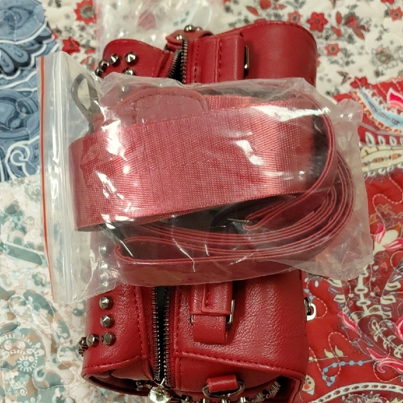 Stud-Trim Red Mini Top-Handle Bag with Tassel - Picture 6 of 6